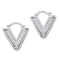 Round Pave-Style Crystal Silvertone V-Hoop Earrings