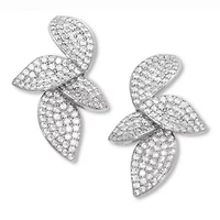 Round Pave-Style Crystal Silvertone Drop Flower Shape Earrings