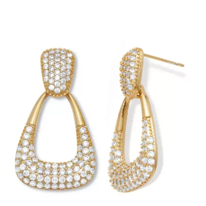 Round Pave-Style Crystal Goldtone Chic Drop Earrings