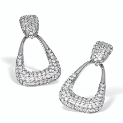 Round Pave-Style Crystal Silvertone Drop Earrings