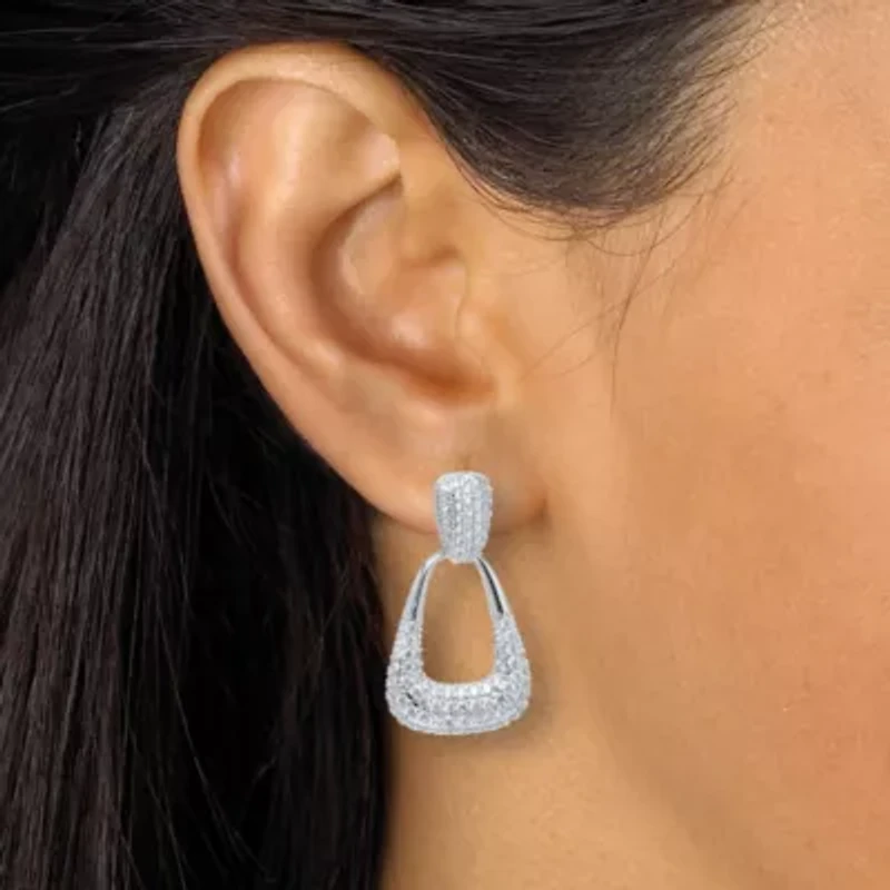 Round Pave-Style Crystal Silvertone Drop Earrings