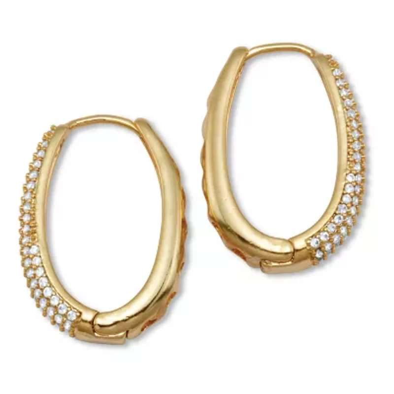 Crystal Four-Row Oval Pave-Style Goldtone Hoop Earrings