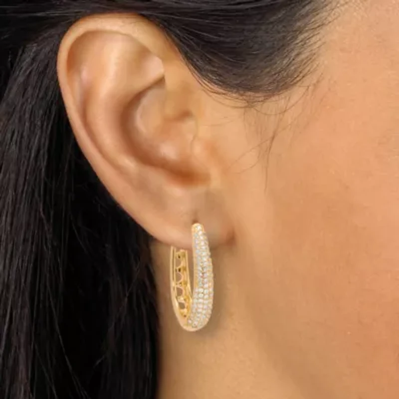 Crystal Four-Row Oval Pave-Style Goldtone Hoop Earrings