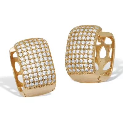 Crystal Micro-Pave Style Goldtone Huggie Earrings