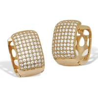 Crystal Micro-Pave Style Goldtone Huggie Earrings
