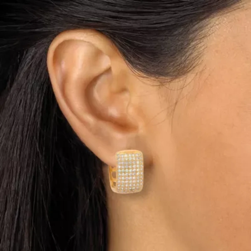 Crystal Micro-Pave Style Goldtone Huggie Earrings