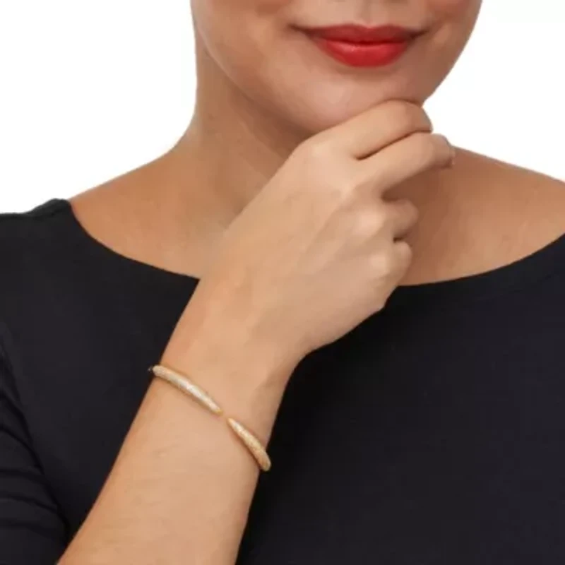 Crystal Cuff Bangle Yellow Goldtone Sleek Bracelet 7-inch