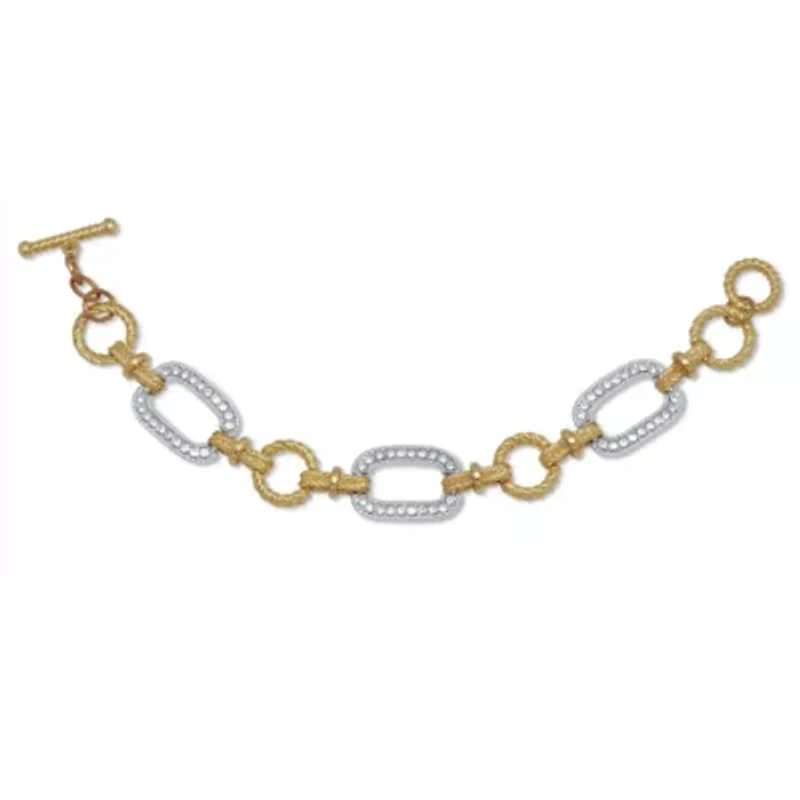 Crystal Yellow Goldtone Hammered Paperclip Link Bracelet 7.5-inch