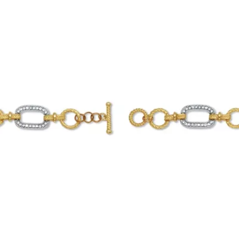 Crystal Yellow Goldtone Hammered Paperclip Link Bracelet 7.5-inch