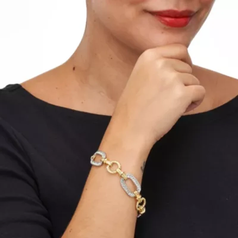 Crystal Yellow Goldtone Hammered Paperclip Link Bracelet 7.5-inch