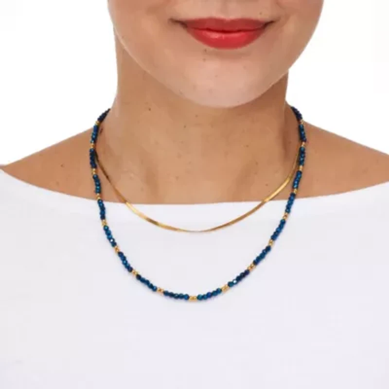 Crystal 2-Piece Stainless Steel Beaded Necklace 16-inch and 3-inch Extender