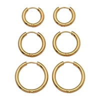 3-Pair Gold Ion-Plated Stainless Steel Hoops, 5/8-inch, 8/10-inch and 1-inch