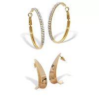2-Pair Yellow Gold Ion-Plated Stainless Steel Hoop Earrings