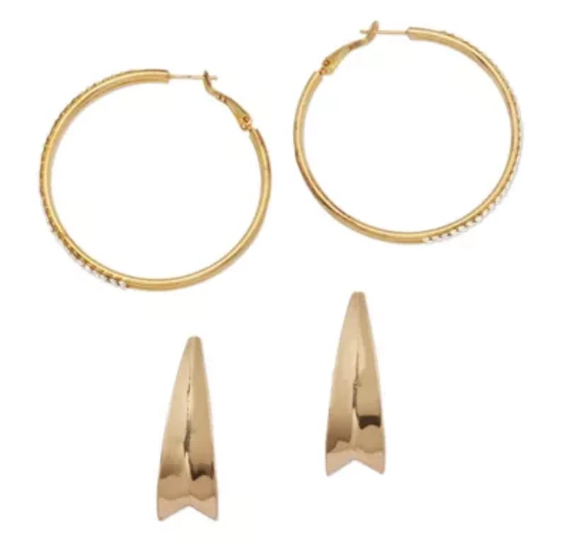 2-Pair Yellow Gold Ion-Plated Stainless Steel Hoop Earrings