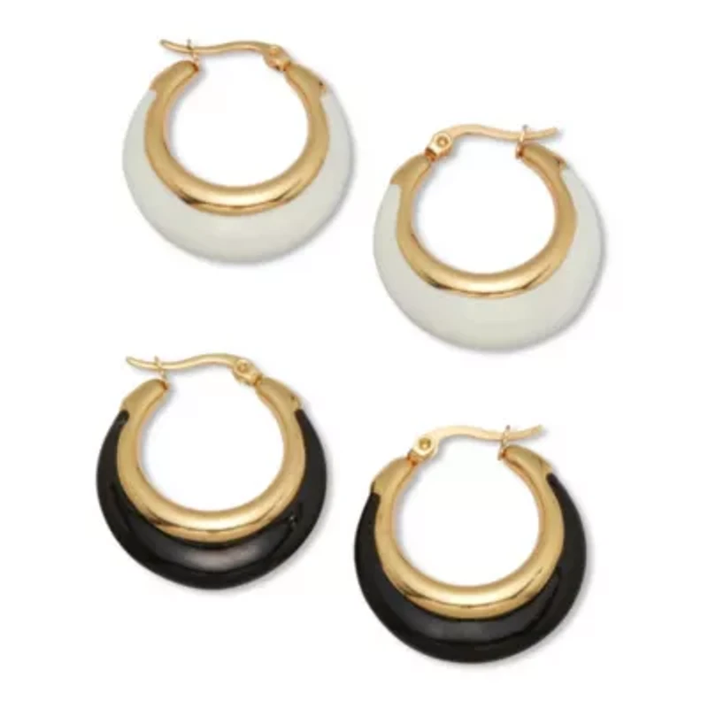 Yellow Gold Ion-Plated Eclipse 2-Set Hoop Earrings