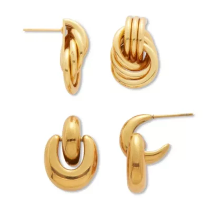 Yellow Gold Ion-Plated Stainless Steel Twisted Knot Drop Earring Set