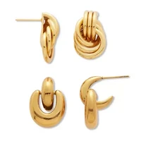 Yellow Gold Ion-Plated Stainless Steel Twisted Knot Drop Earring Set