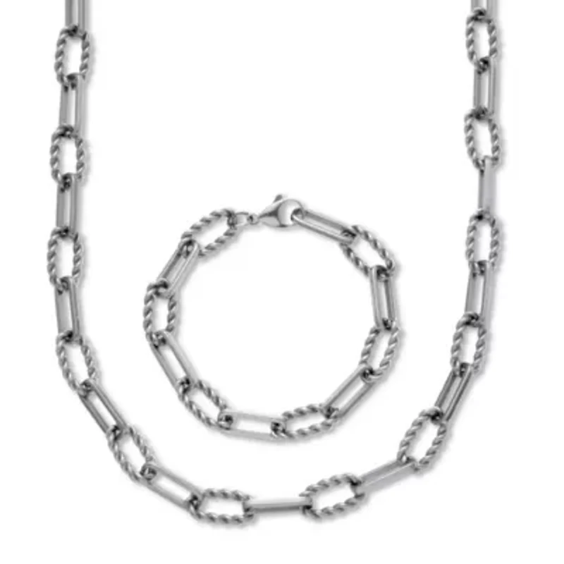 Necklace and Bracelet Stainless Steel Paperclip Chain Jewelry Set