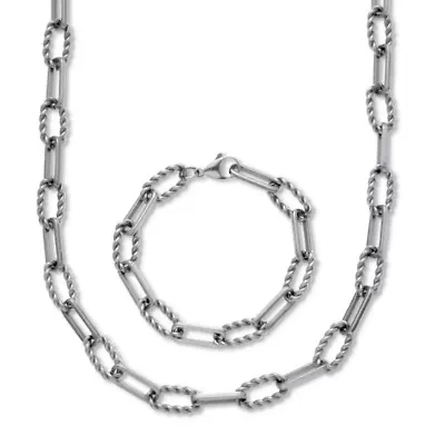 Necklace and Bracelet Stainless Steel Paperclip Chain Jewelry Set