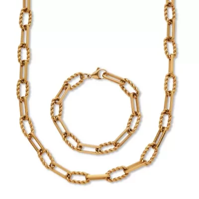 Necklace and Bracelet Gold Ion-Plated Stainless Steel Chain Jewelry Set