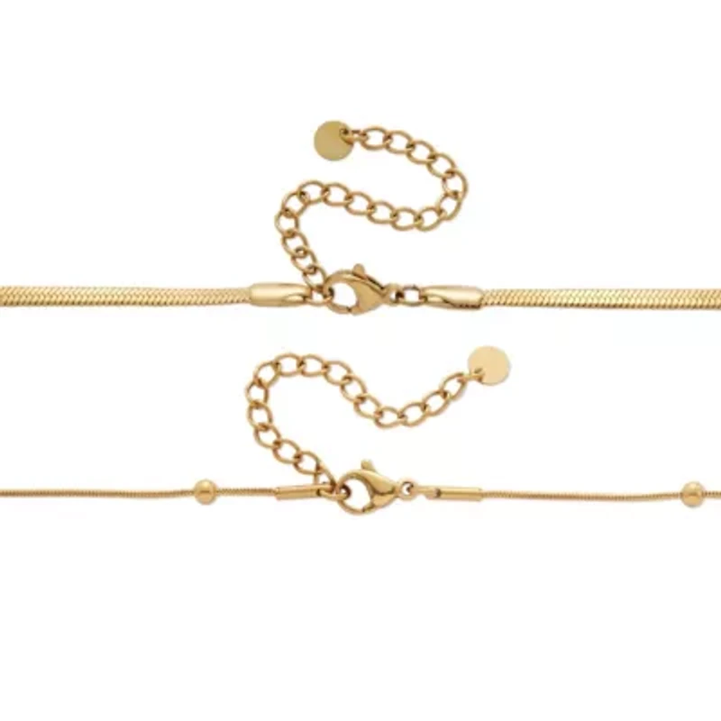 2-Pair Gold Ion-Plated Stainless Steel Crystal Necklace Set 15.5 inch