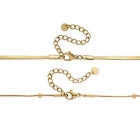 2-Pair Gold Ion-Plated Stainless Steel Crystal Necklace Set 15.5 inch