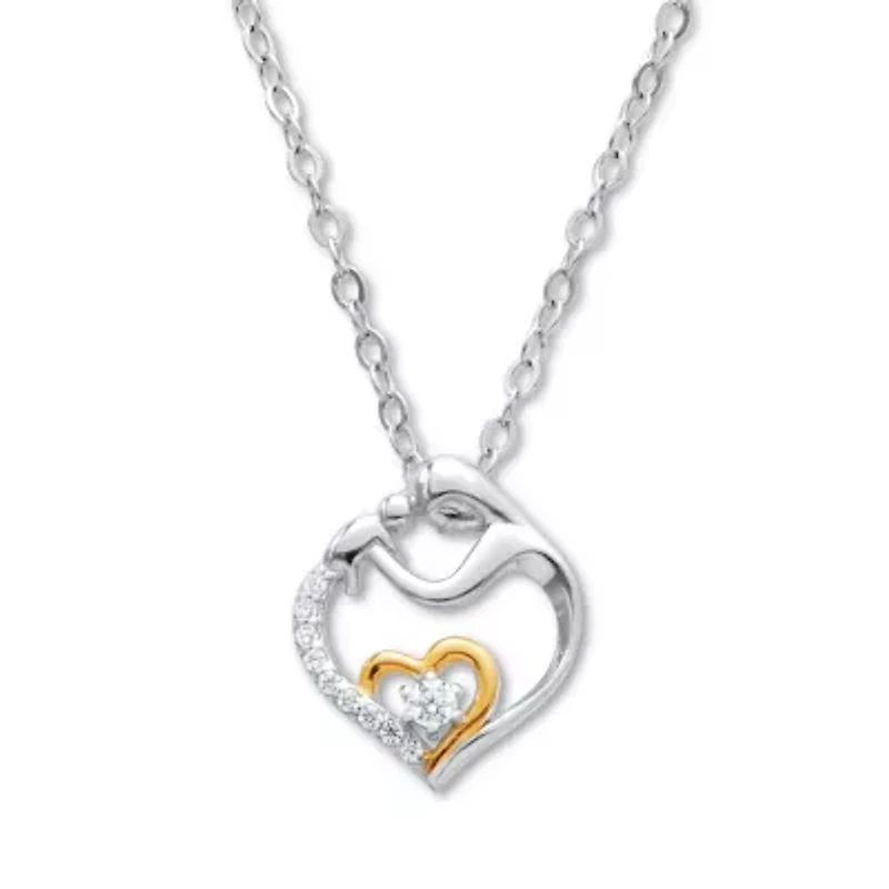 .13 TCW Cubic Zirconia Heart in Silvertone Pendant, 20-inch with 2-inch Extender