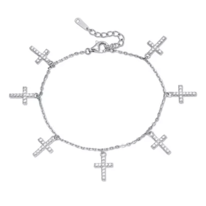 5.39 TCW Cubic Zirconia Cross Charm Sterling Silver Bracelet