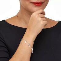 5.39 TCW Cubic Zirconia Cross Charm Sterling Silver Bracelet