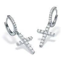.54 TCW Cubic Zirconia Cross Chram SilvertoneEarrings