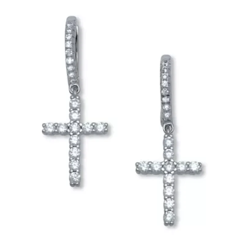 .54 TCW Cubic Zirconia Cross Chram SilvertoneEarrings