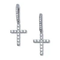 .54 TCW Cubic Zirconia Cross Chram SilvertoneEarrings