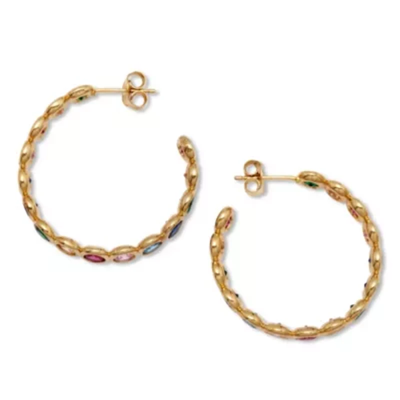 3 TCW Round Rainbow Cubic Zirconia Gold-Plated Hoop Earrings
