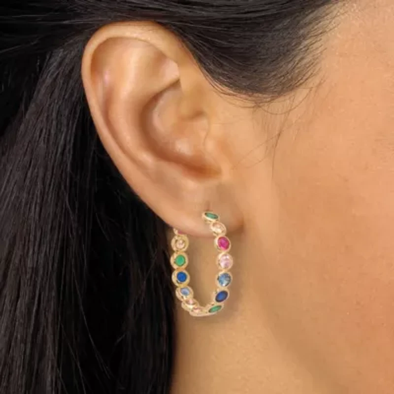 3 TCW Round Rainbow Cubic Zirconia Gold-Plated Hoop Earrings