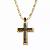 Men's .65 TCW Black Cubic Zirconia Cross Pendant Necklace Gold-Plated 24 Inches