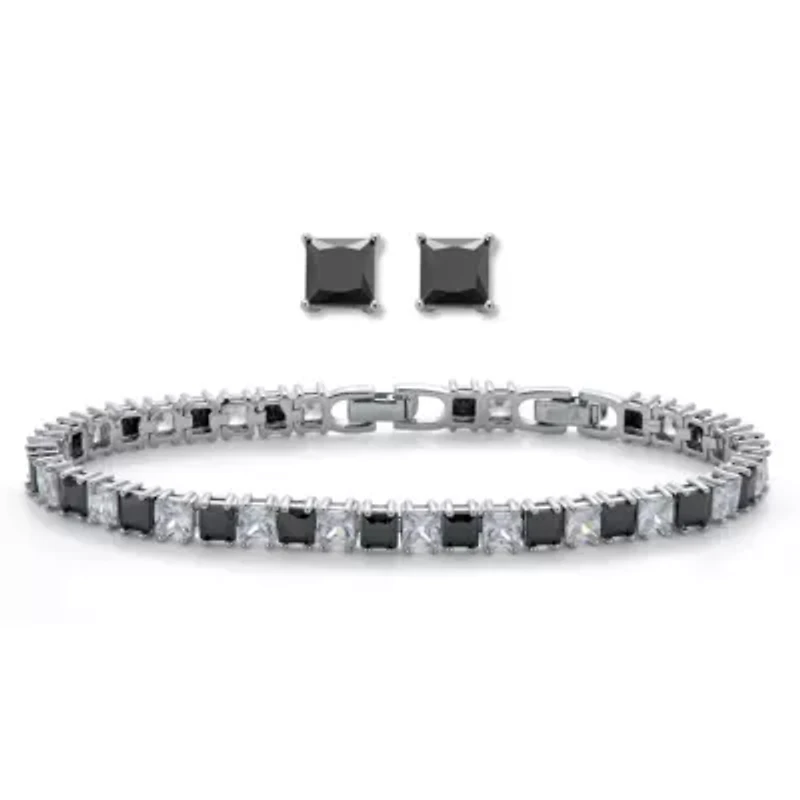 10.75 TCW Princess Cut Cubic Zirconia Tennis Bracelet and Earring Set