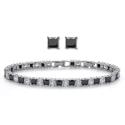 10.75 TCW Princess Cut Cubic Zirconia Tennis Bracelet and Earring Set