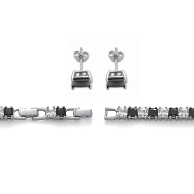 10.75 TCW Princess Cut Cubic Zirconia Tennis Bracelet and Earring Set