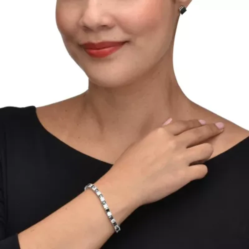 10.75 TCW Princess Cut Cubic Zirconia Tennis Bracelet and Earring Set