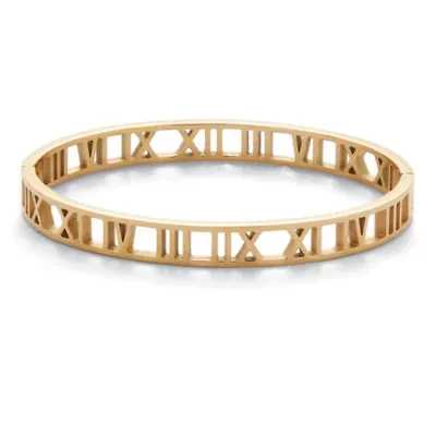Roman Numeral Gold Ion-Plated Stainless Steel Bangle Bracelet