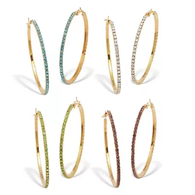 4-Pair Multi-Color Oversized Crystal Hoop Earrings, 2 3/10 Inches