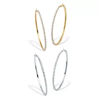 2 Pair Crystal Hoop Goldtone and Silvertone Earrings, 3 Inches