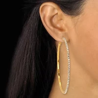 2 Pair Crystal Hoop Goldtone and Silvertone Earrings, 3 Inches