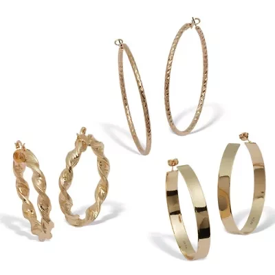 3 Pair Goldtone Rope and Twisted Hoop Earrings