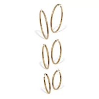 3 Pair Gold Ion-Plated Stainless Steel Hoop Earrings