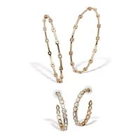 2-Pair Bezel-Set Crystal Goldtone Hoop Earrings, 1.5 and 3 Inches