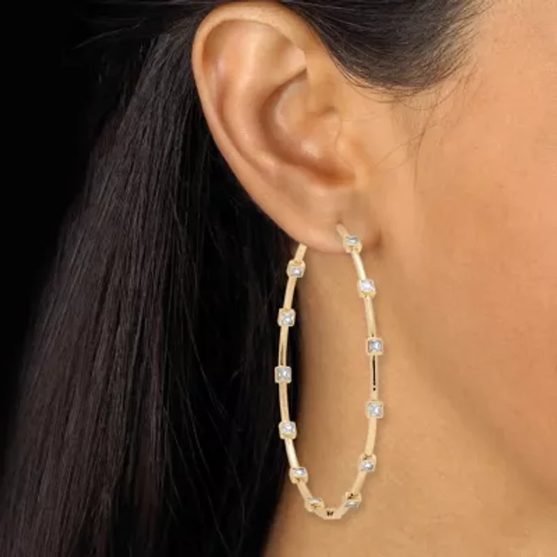 2-Pair Bezel-Set Crystal Goldtone Hoop Earrings, 1.5 and 3 Inches