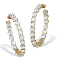 Round Crystal Goldtone Inside-Out Hoop Earrings 1 1/2 inches