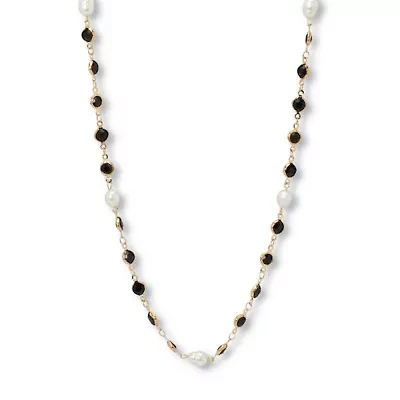 Crystal and Pearl Gold Ion-Plated Stainless Steel Long Necklace