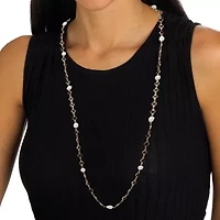 Crystal and Pearl Gold Ion-Plated Stainless Steel Long Necklace